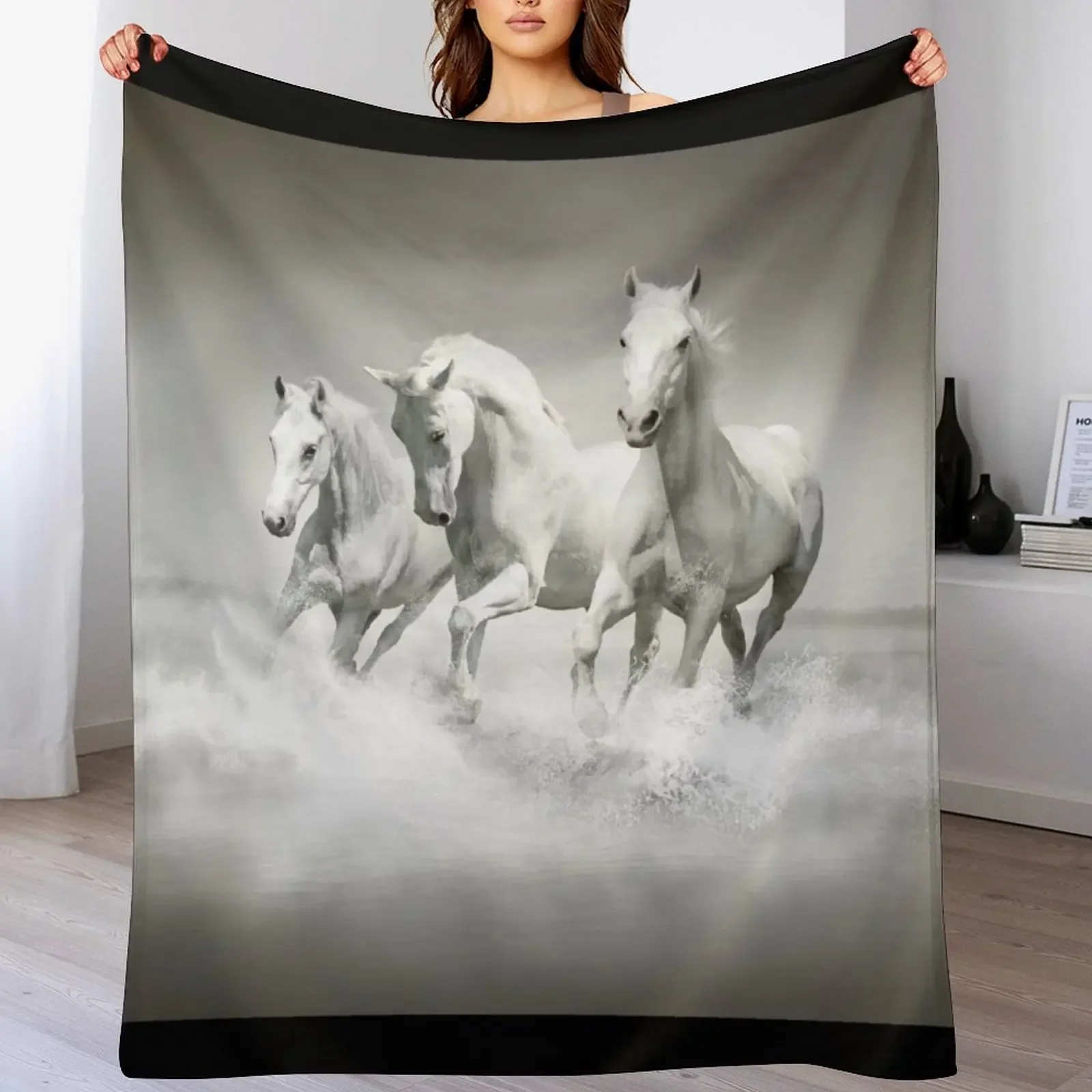 

Wild White Horses Throw Blanket Cute Plaid Thin Tourist Blankets