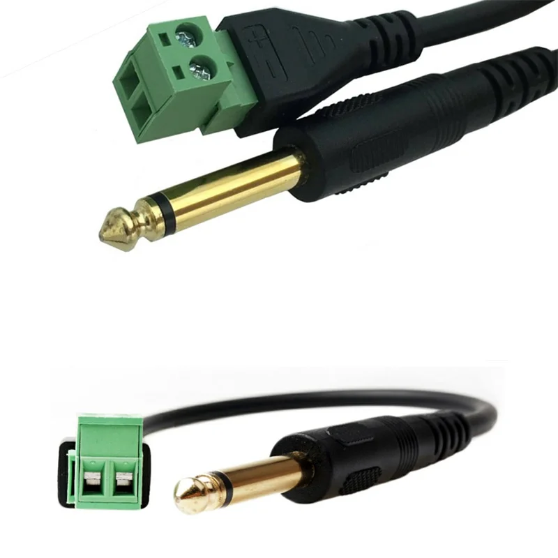 6.35mm Stereo Audio Mono Male to 90 Degree 2 Pin Screw Terminal Female Microphone Balun Solderless Converter Adapter cable 0.3m