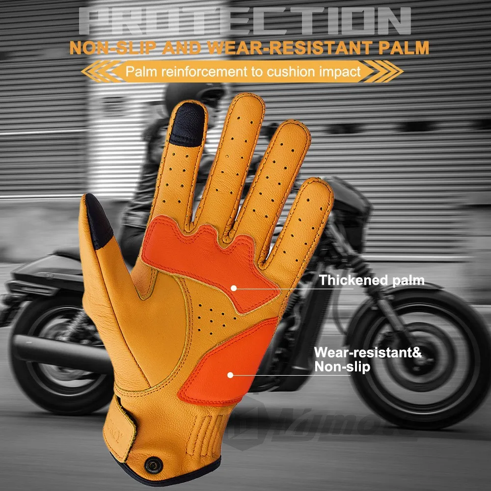 Guantes de moto retro Para hombre y mujer, manoplas de cuero de dedo completo para Motocross, pantalla táctil