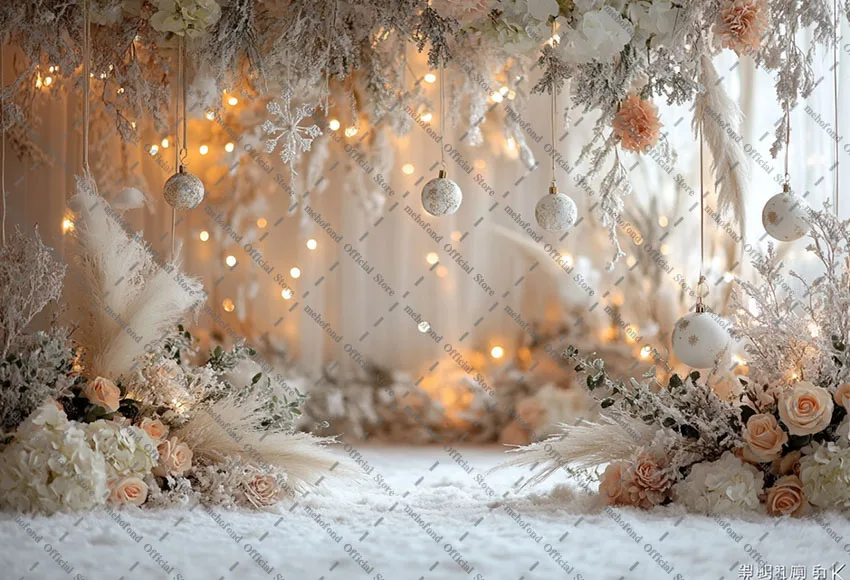 Fondo de fotografía Mehofond Navidad estilo bohemio flores nieve brillo Navidad niños retrato familiar decoración telón de fondo estudio fotográfico