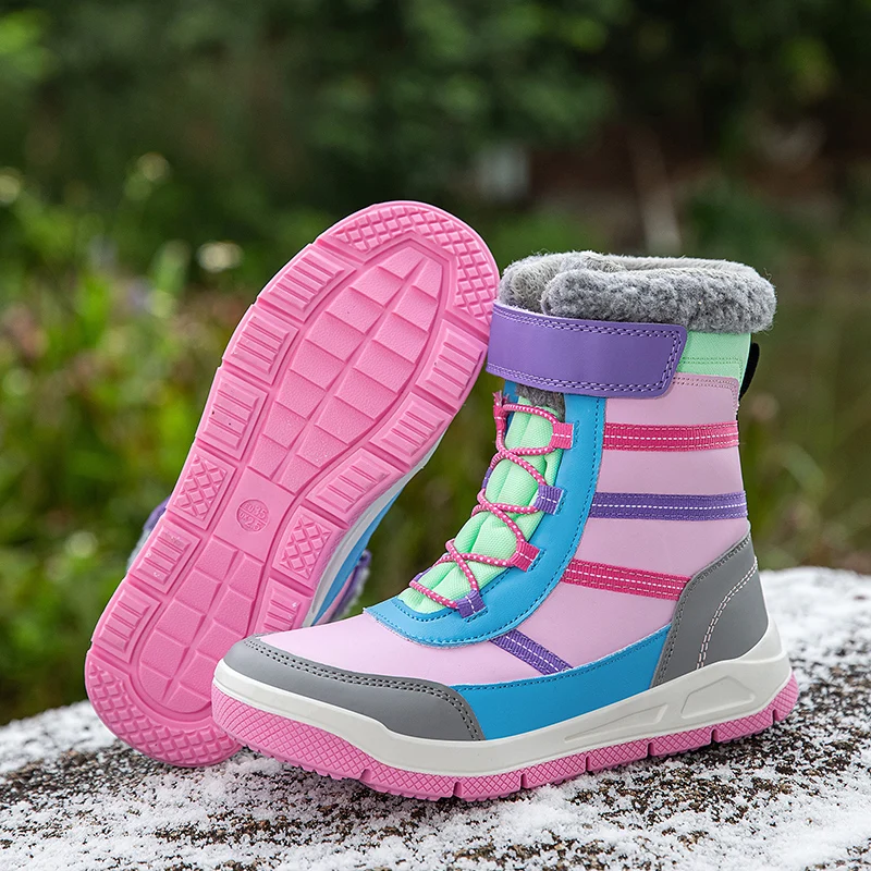 Botas de senderismo impermeables para invierno, zapatillas de Trekking antideslizantes para exteriores para niños, botas de nieve de felpa, botas cálidas informales para exteriores para niños