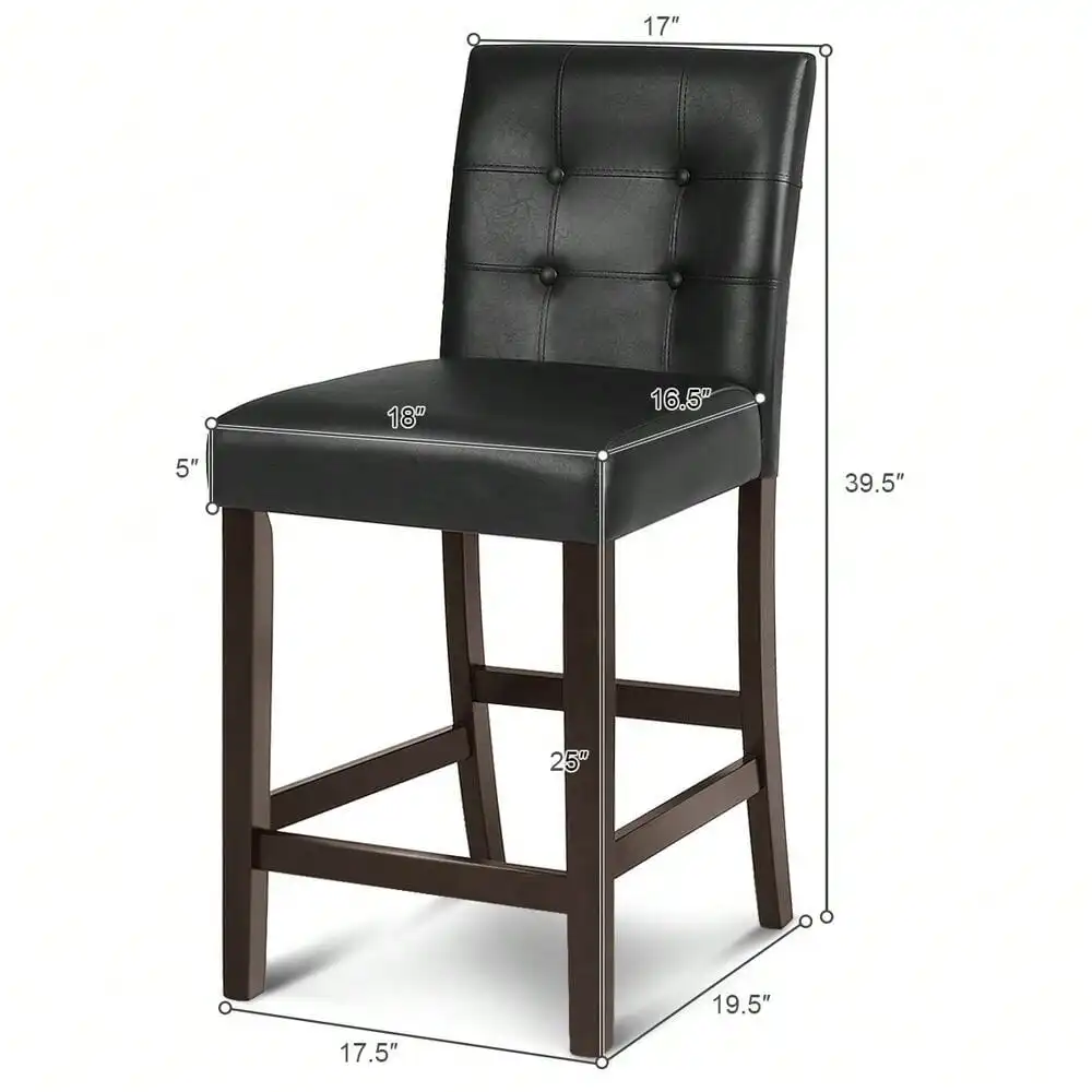 Set of 2 Bar Stools 25inch Counter Height Barstool Pub Chair Rubber Wood Black