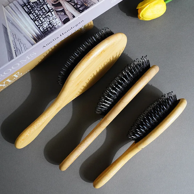 فرشاة شعر بشعيرات الخنزير، شعيرات طبيعية ناعمة للشعر الرقيق والناعم، استعادة اللمعان والملمس، مشط خشبي #5