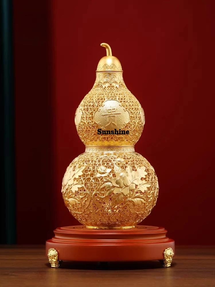 Copper filigree gourd ornament town house lucky new Chinese style opening housewarming new home gifts