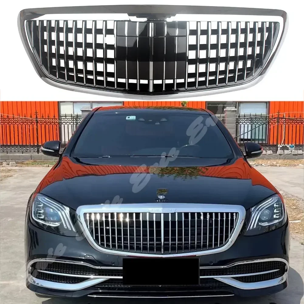 Front Racing Facelift Grille Upper Grill For Mercedes-Benz W222 S-Class 2014 2015 2016 2017 2018 2019 With ACC Camera Flip