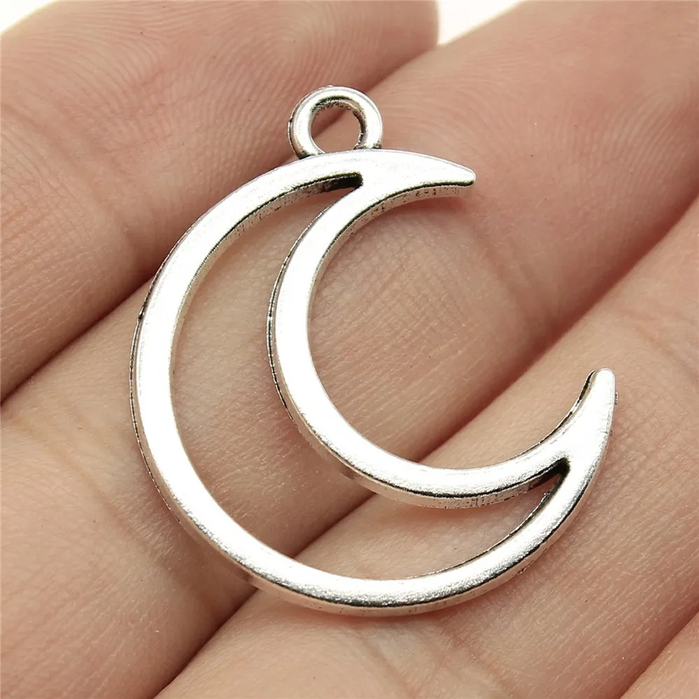 

WYSIWYG 6pcs 29x24mm Hollow Moon Charm Pendants For Jewelry Making Antique Silver Color Hollow Crescent Moon Pendants