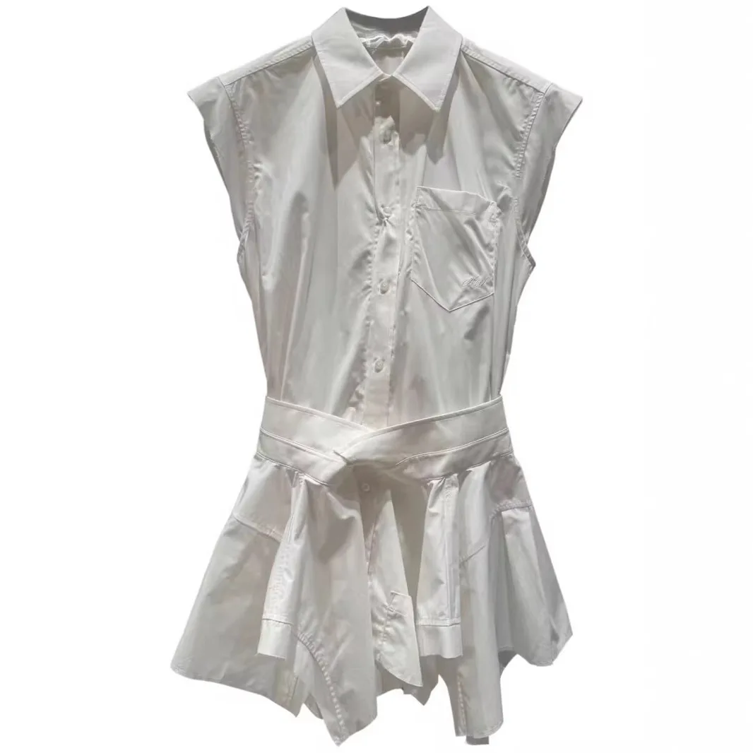 Sukienka koszulowa w nowym letnim stylu, nieregularny patchwork, imitacja dwuczęściowej sukienki z falbanką w talii, sukienka y2k