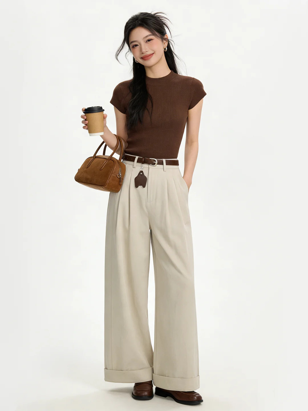 

Женские повседневные брюки Salt Series в корейском стиле, весна 2026, с высокой талией, утягивающие, струящиеся, с поясом, широкие, длинные