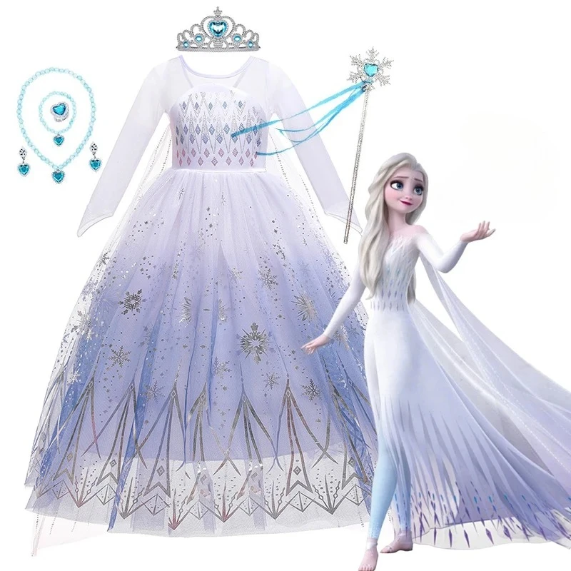 Disfraz de Disney para niñas, disfraz de Frozen Elsa, disfraz de Reina de la nieve, vestido largo de princesa Elsa, ropa de fiesta de Halloween, Vestido de carnaval