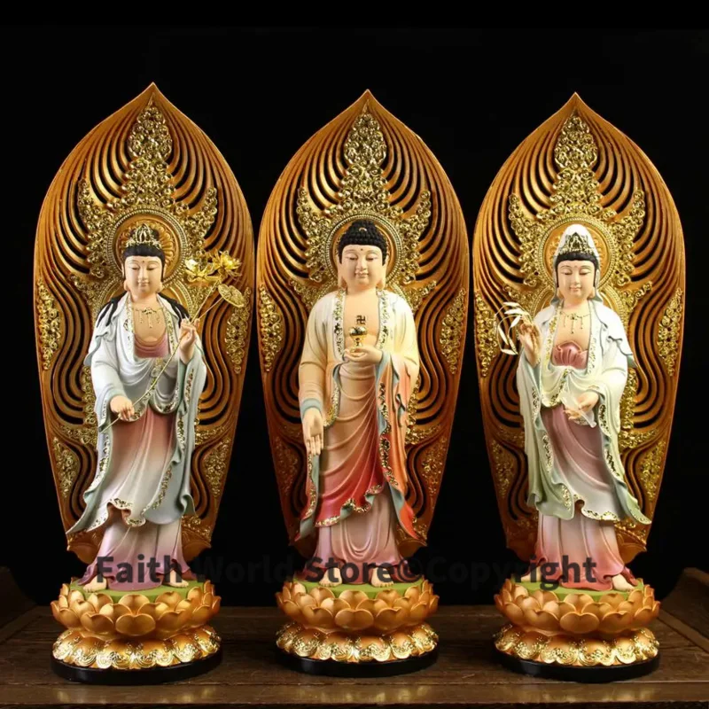 2025 3P# XI FANG SANSHENG gods HOME shrine protection Buddhism Standing Guan yin Amitabha Mahasthamaprapta Buddha statue Large