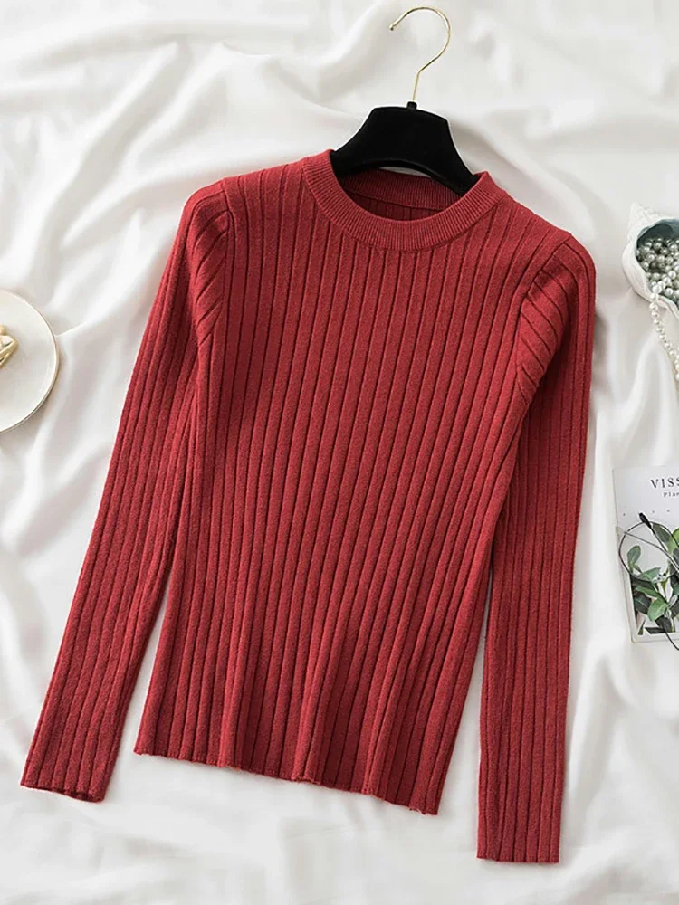 knit soft jumper tops 2024 New Autumn Winter Tops O-Neck Pullovers Sweaters shirt long sleeve Korean Slim-fit tight sweater