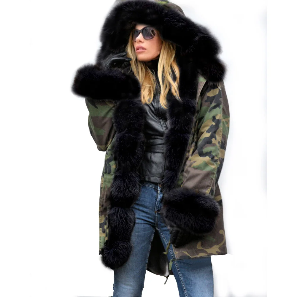 New Women Winter Thick Warm Hooded Parka Women\'s Military Parkas Coats Hooded Fur Collar Jacket Woman Faux Fur Velvet Jacket