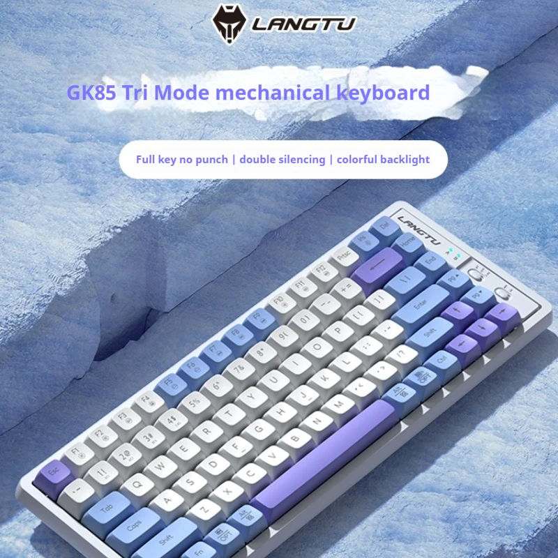 Langtu Gk85 Tri Mode Wireless Bluetooth Mechanical Keyboard Office Games E-Sports Laptop 85 Key Mixed Color Light Effect