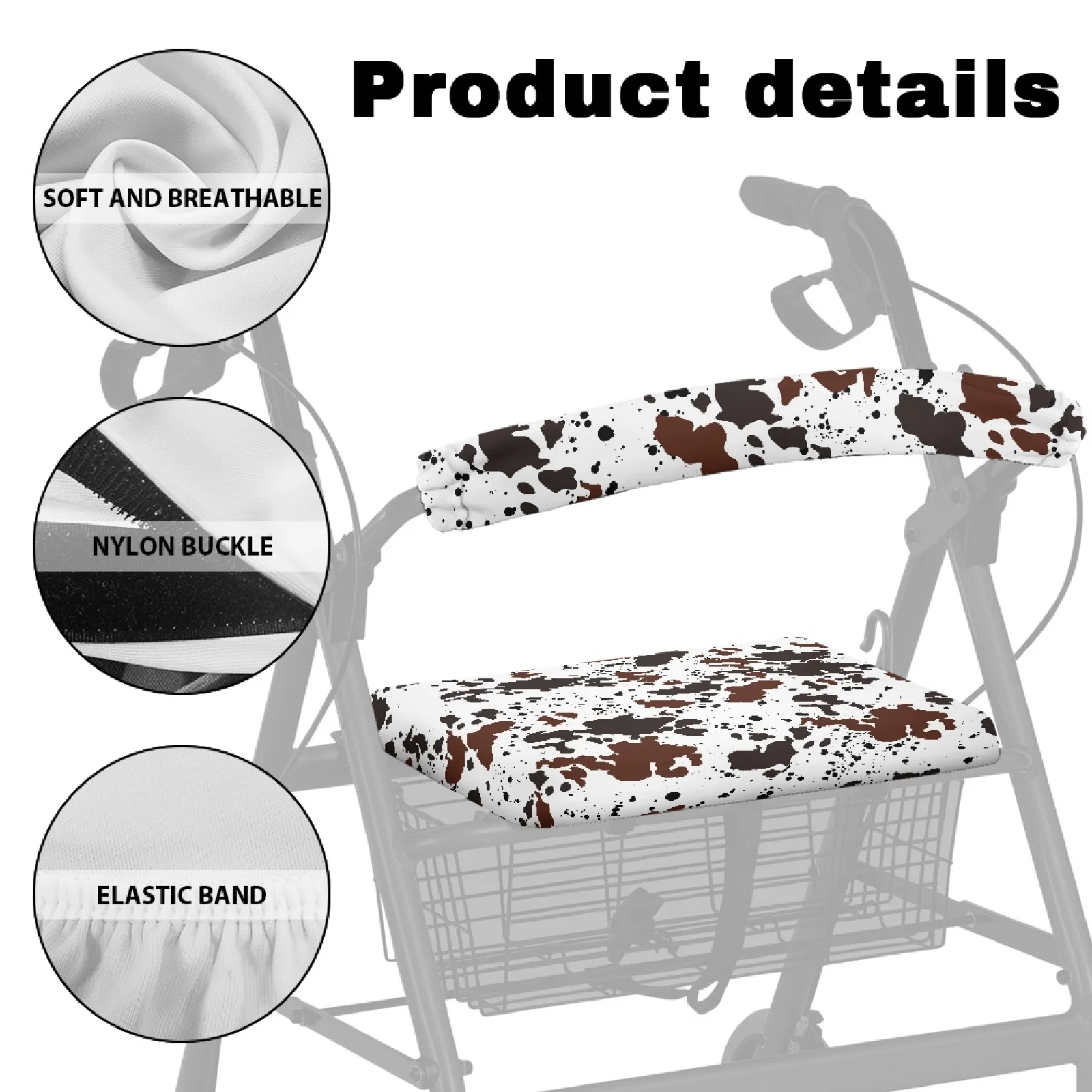 Coloranimal Cowhide Print 2 Pieces Set Walker Seat Cushion Polyester Accessories for Walker Rollator for Seniors view 5