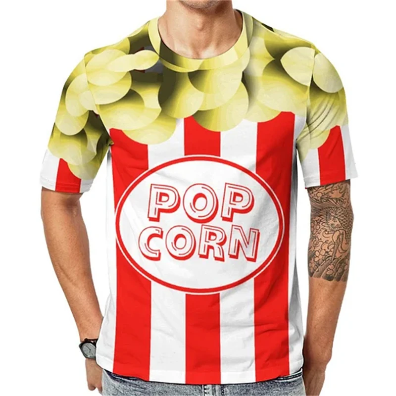 Zabawna moda Cosplay Popcorn T-shirt męski Street Harajuku film koszulki Trend hip-hopowy krótki rękaw w paski dziecko 2025 nowa koszulka — zdjęcie 3