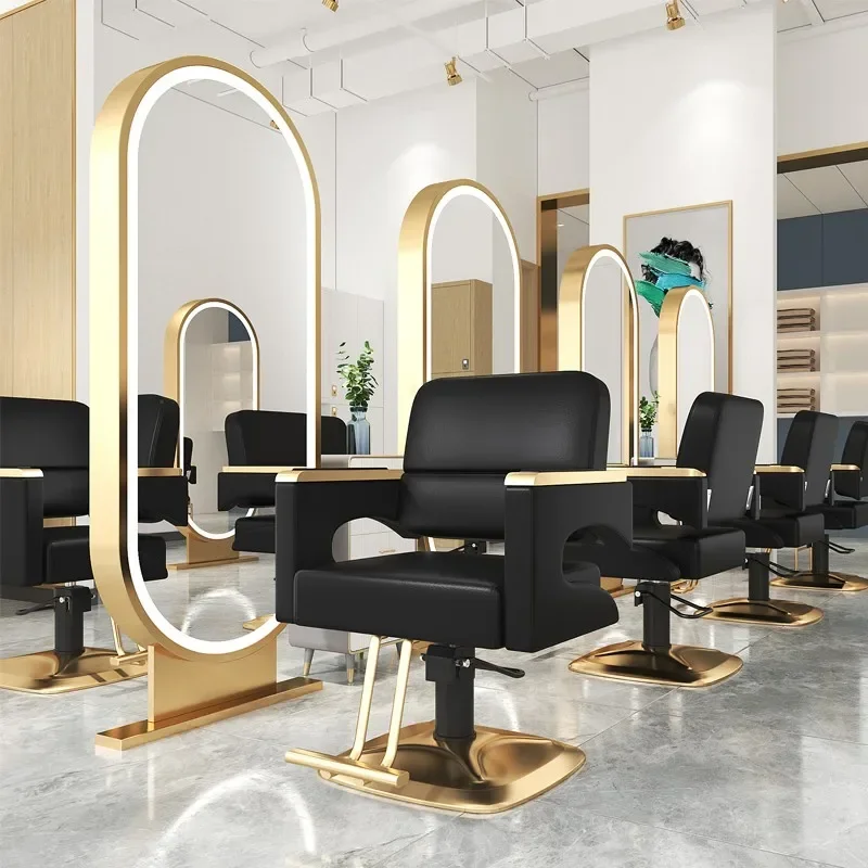 Barbershop Swivel Barber Chairs Modern Luxury Hairdresser Perm Barber Chairs Hair Dyeing Lift Commercial Furniture Cadeira FYBC