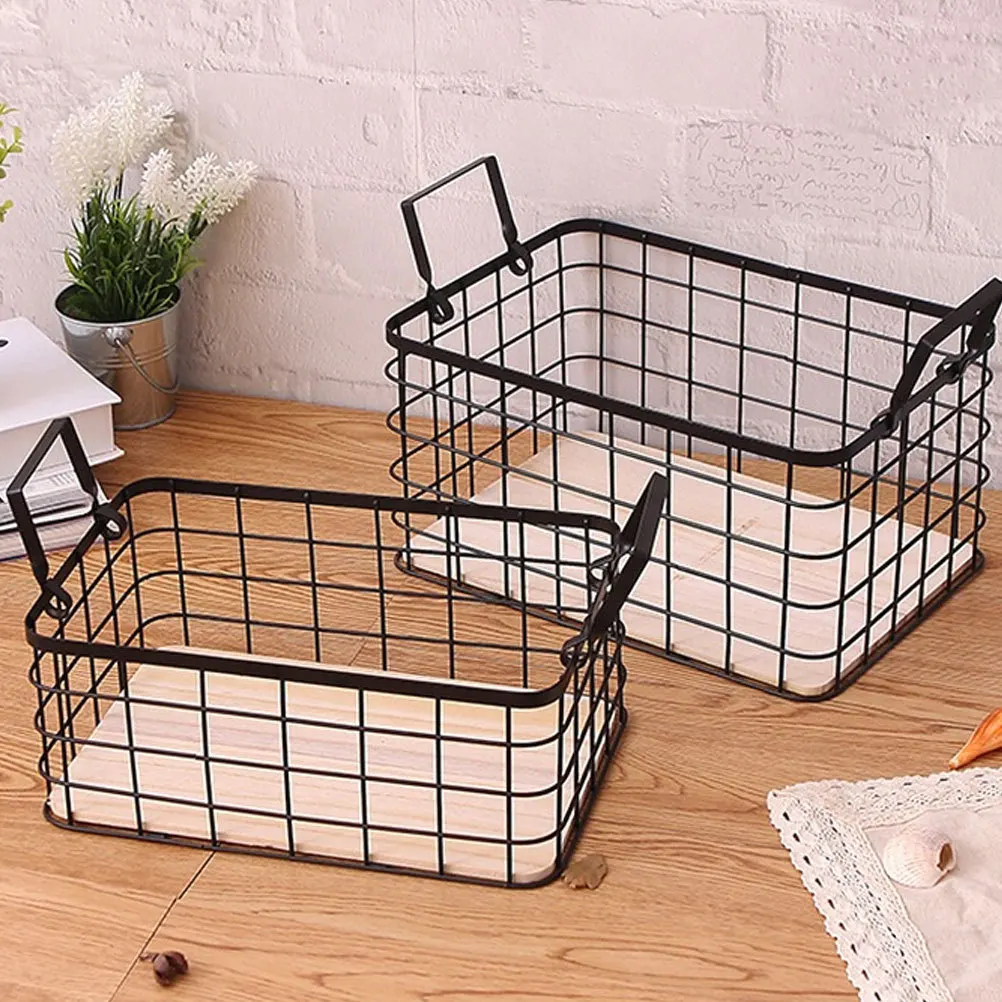 

1Pcs Iron Art Storage Basket Solid Portable Organizer Container with Handles for Kitchen Bathroom Makeup Food Storage