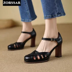 Damskie sandały na wysokim obcasie Baotou 2024 Summer New Woman Slingback Office Ladies Shoes Sandal Slip on Woman Pumps Sandalias Mujer