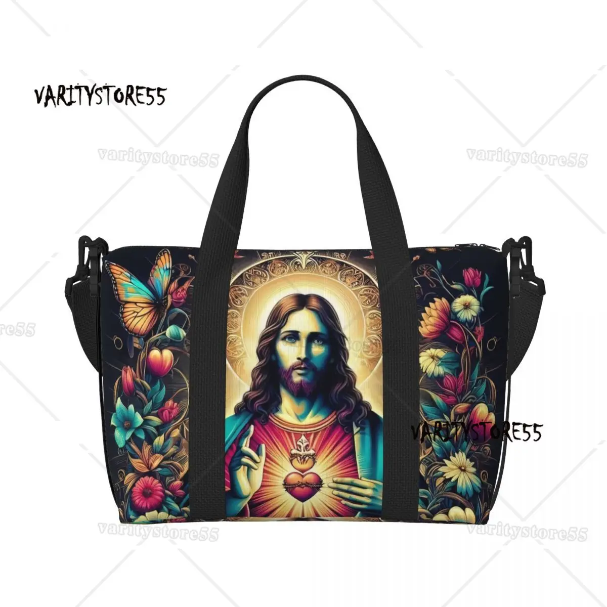 Custom Catholic Jesus Christian Faith Beach Tote Bag Women Extra Large Gym Carry On Travel Shopping Bags