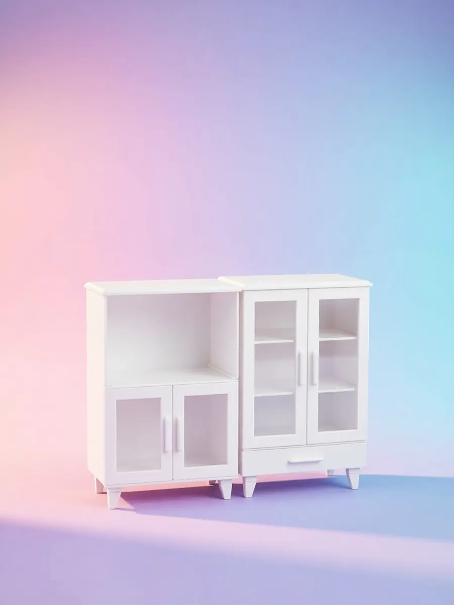 2Pcs Dollhouse Mini Cabinet Miniature Furniture Set Compatible with All Dollhouse Styles Expandable Scene Storage Display