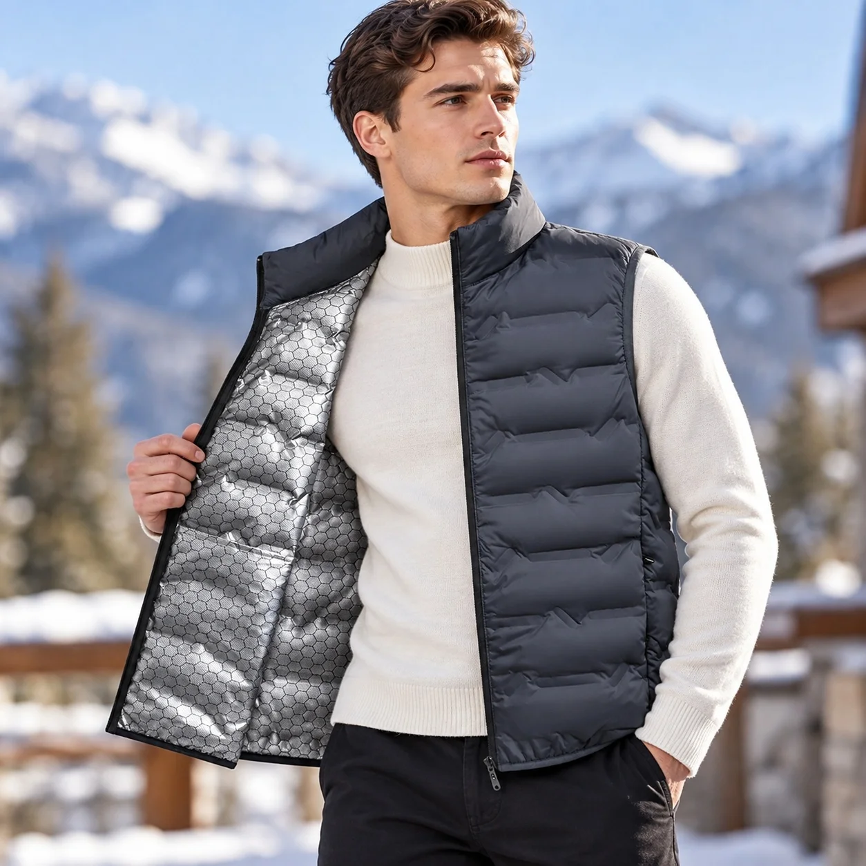 No Hood No Pockets Coat Regular Fit Minimalist with Warmth Retention Casual Down Jacket Autumn Winter Down Jacket for Men