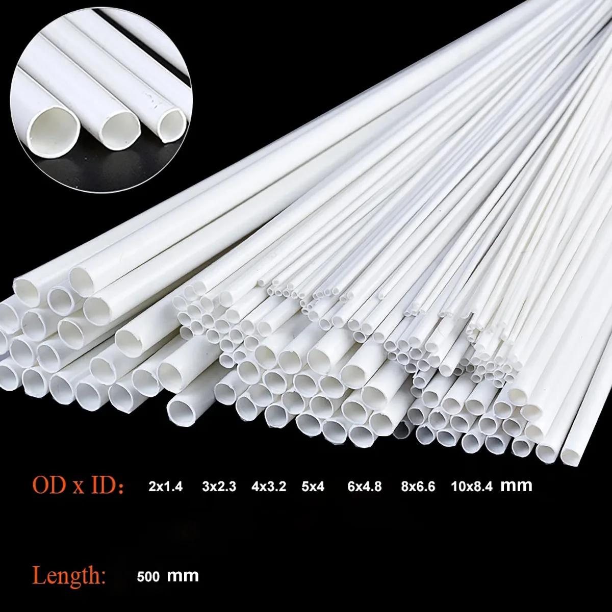 Imagem -02 - Tubulação Oca Plástica Redonda do Tubo Abs Branco Material Handmade Faça Você Mesmo da Tabela da Areia od mm mm mm mm mm mm 10 mm Comprimento 500 mm 10 Peças 20 Peças