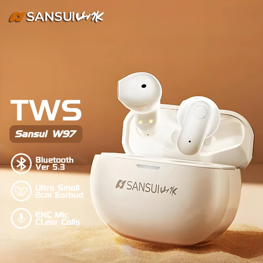 Sansui W97 Bluetooth TWS Earbuds 2cm Super Mini in-Ear Earphone IPX4 Waterproof Sport Bluetooth Headphones ENC Noise Canceling