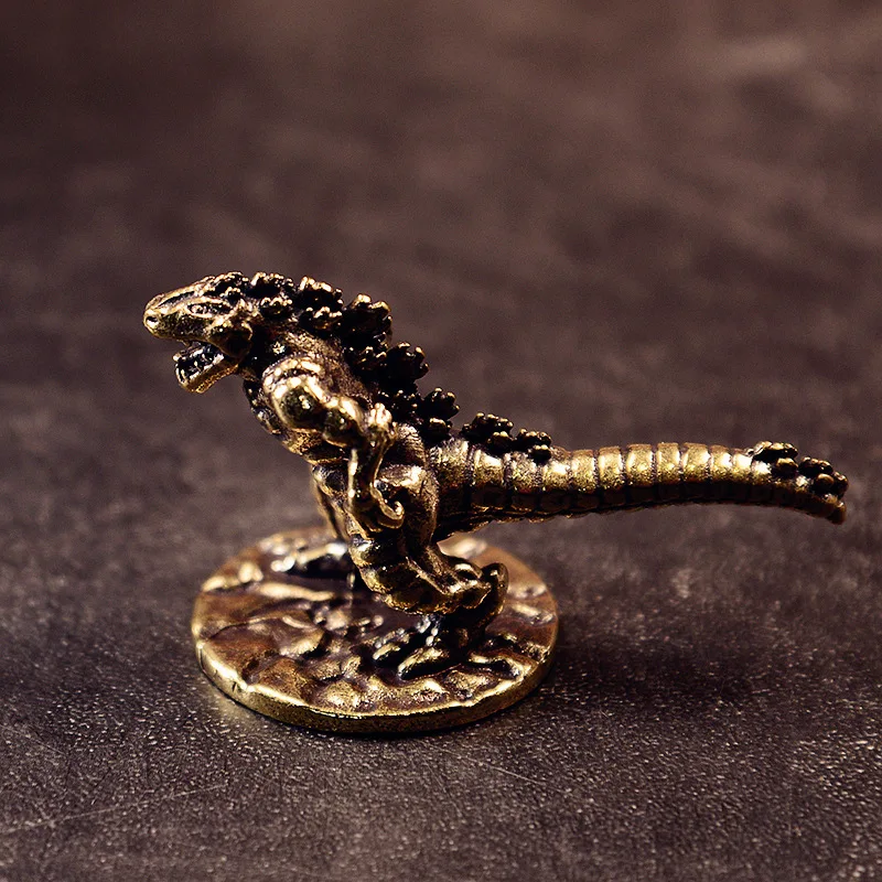 Solid Brass Roaring Jurassic Dinosaurs Small Statue Desktop Ornaments Tyrannosaurus Rex Miniatures Figurines Home Decorations