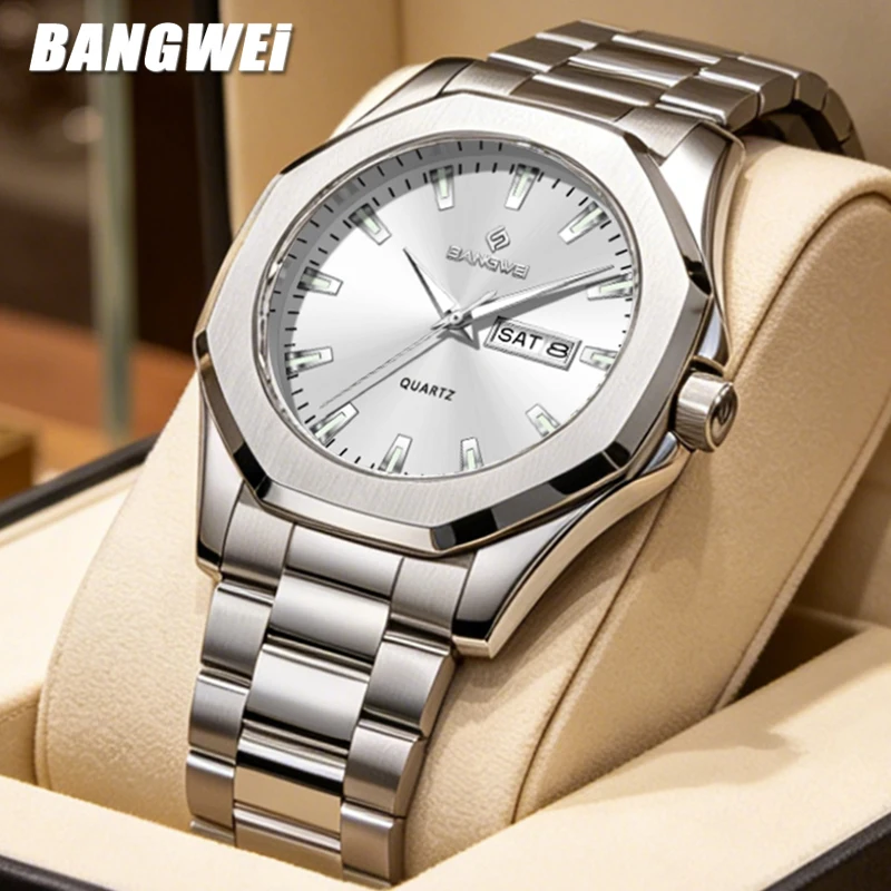 

BANGWEI 2026 New Fashion Quartz Wristwatch LIGE Business Luxury Mens Watch Sport Waterproof Luminous Date Watches Men Gift Reloj