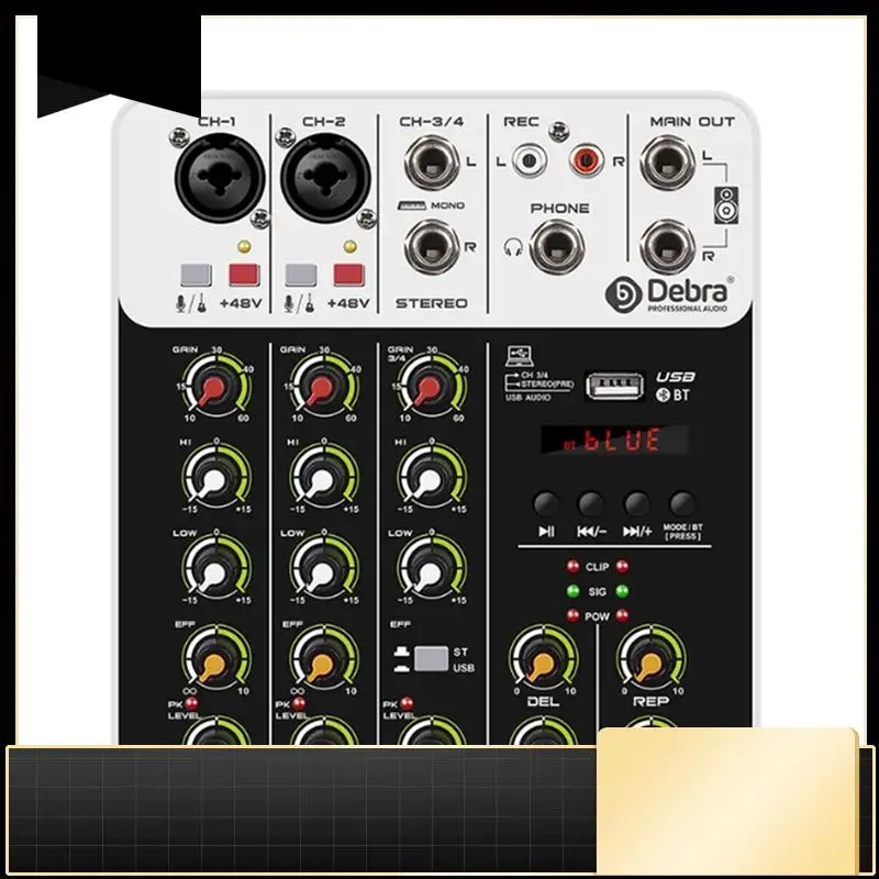 

Debra V4 Audio Interface Mixing Console Bluetooth USB Record PC 48V Phantom Power Delay 4 Channels USB Audio Mixer EU Plug 1 SET