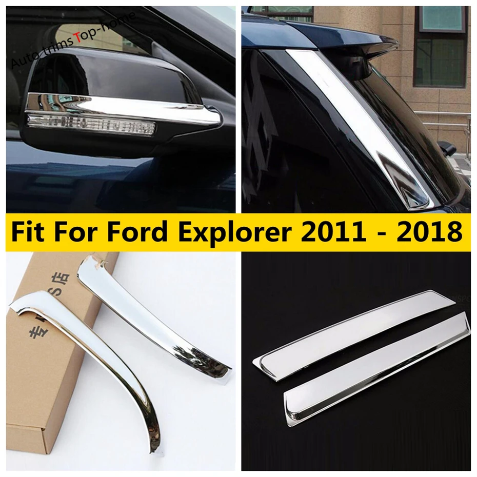 

ABS Chrome Rear Tail Window Panel Sequin / Rearview Mirror Strip Decoration Cover Trim For Ford Explorer 2011- 2018 Accessories