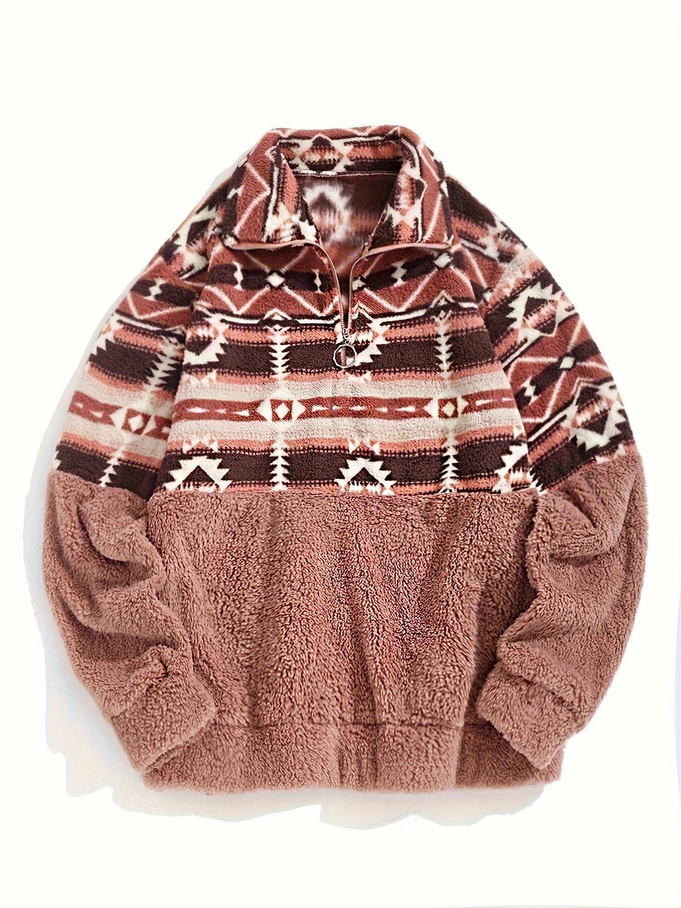 European and American fashion new Aztec geometric zipper design Teddy sweater girl