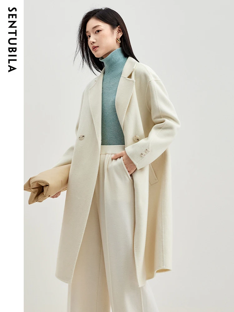 معطف شتوي طويل من الصوف 100% من Sentubila للنساء ملابس خارجية 2024 معطف كوري أنيق بياقة مدببة مزدوج الجوانب W44O56471X #2