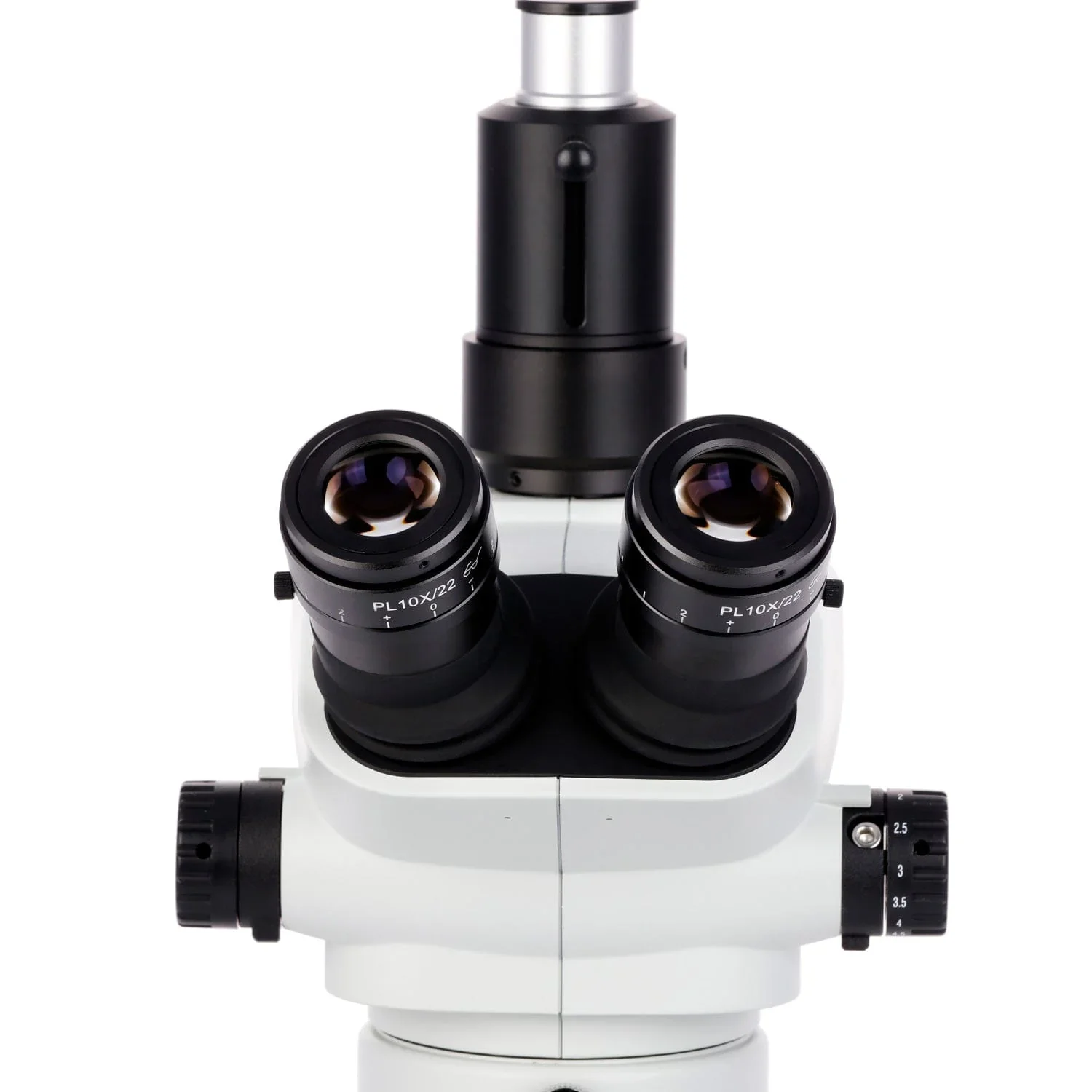 AmScope 6.7X-45X Trinocular Zoom Stereo Microscope Head w/ Shutter Pin, Magnification Lock, & Click Stop Adjustment