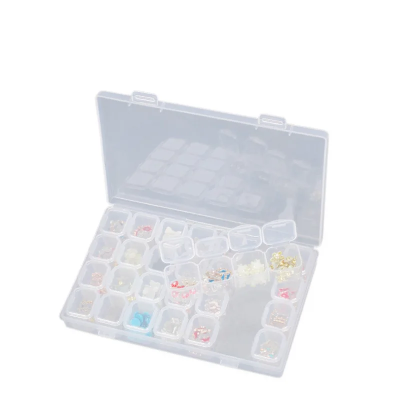 28 Grid Nail Accessories Storage Box Transparent Plastic Small Item Sorting Portable Sequin Classification Box One Week Pill Box