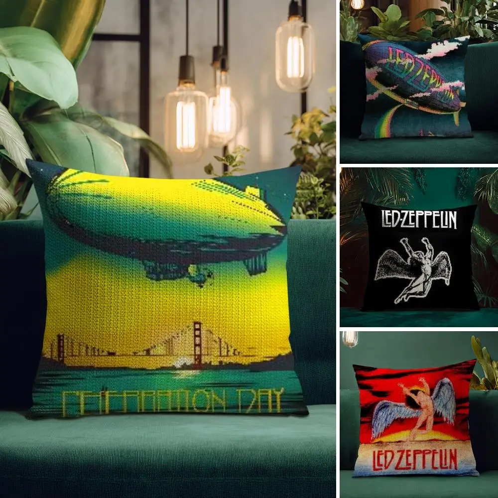 L-Led Z-Zeppelin Cushion Cover Natural Linen Organic Fabric Double-Sided Printing Breathable Perfect Gift For Decor