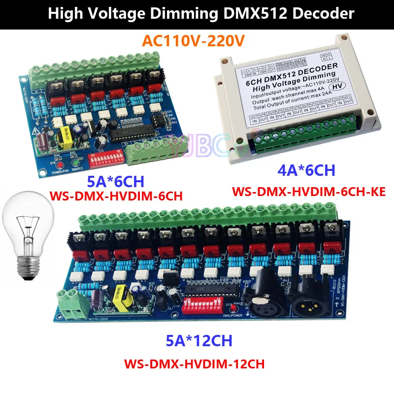 6/12 Channels High voltage  DMX512 Decoder 50HZ 6/12CH DMX Dimmer For Incandescent Light Bulbs Stage Lamp lighting AC110V-220V