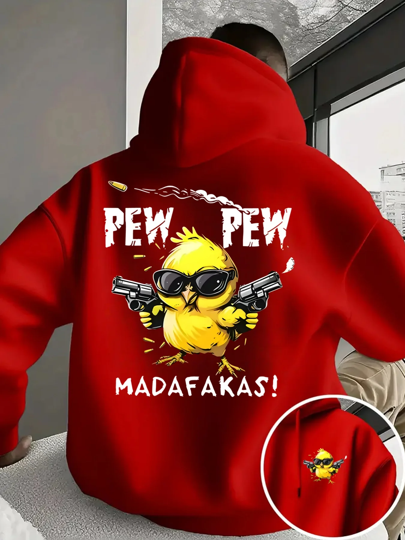 Mens Trendy Hooded Pullover Fun Animal Character Bullet Splat Artwork Print Popular Street Style Hoodie Autumn winter Daily Wear