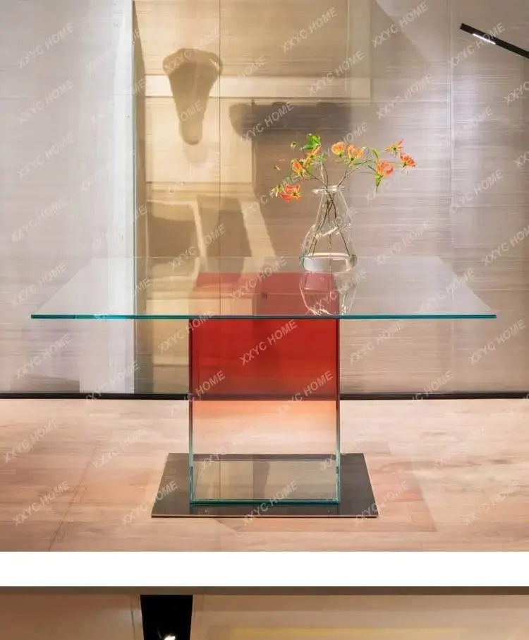 A Italian minimalist glass rectangular dining table household negotiation conference table art gradual change small apartment