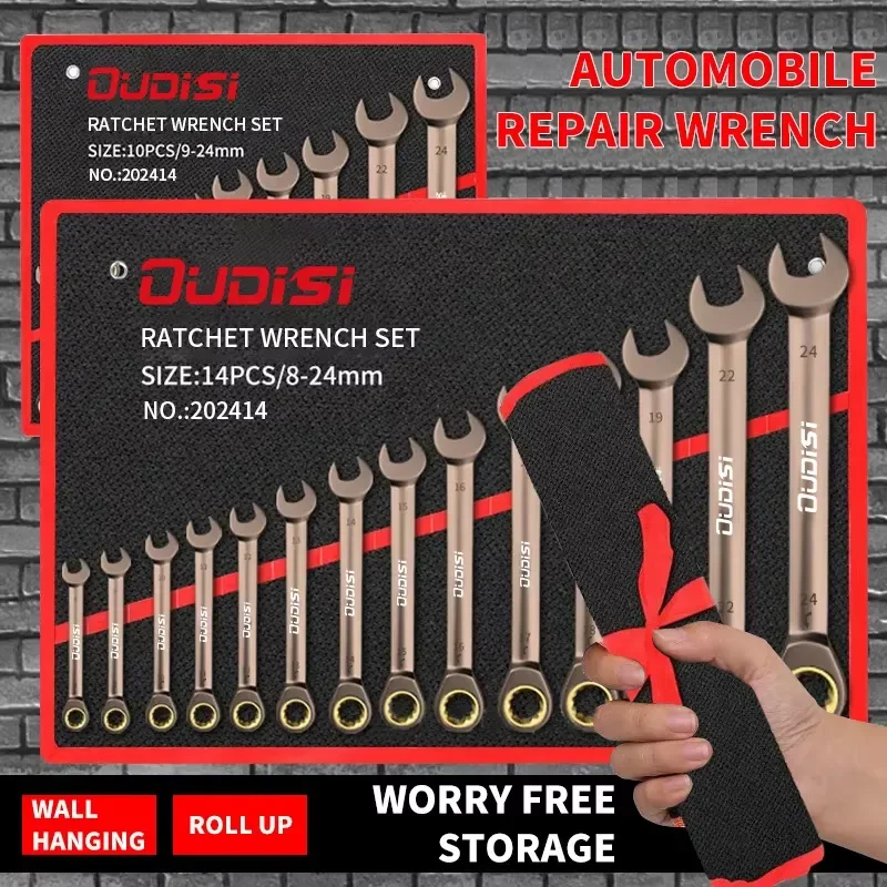 Versatile 6-14pc Carbon Steel Ratchet Wrench Set with Multi-Angle Head, Quick Precision 72-Tooth Mechanism, 180° Swing