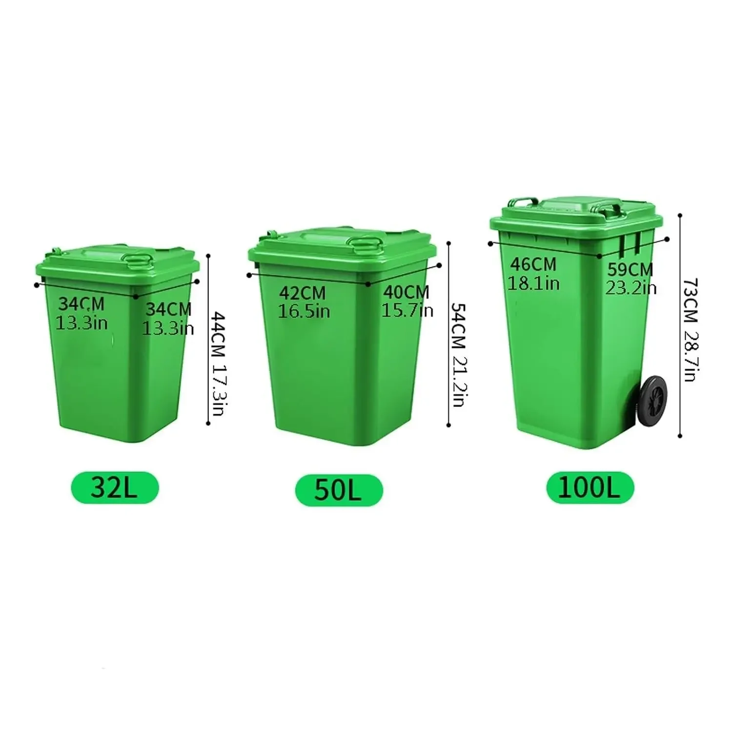 50L Outdoor Trash Bin with Rubber Wheels & Lid - Durable, Eco-Friendly Waste & Recycling Solution for Home, Garden, Patio - Vers