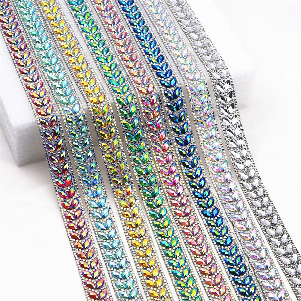 1 Yard Sparkling Horse Eye Shape Rhinestone Strip for Dance Dresses&Costumes,Easy-to-Apply Hot Melt Glue  for DIY Embellishment