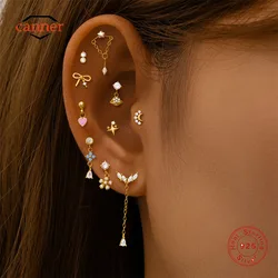 CANNER 1PC 925 Sterling Silver Bow Zircon Piercing Ear Stud Earring For Women 18K Gold Ins Piercing Earrings Fine Jewelry Gift