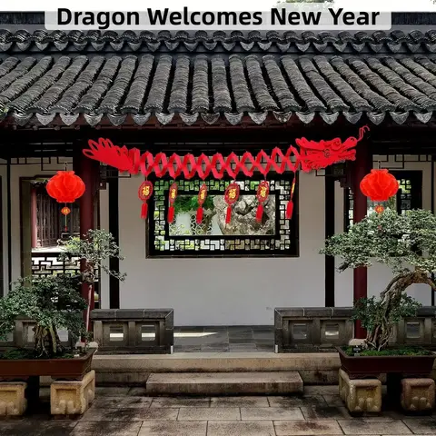Chinese New Year Dragon Decorations Spring Festival with Paper Lanterns Decoration for Lunar Lantern Party Restaurant Supplies