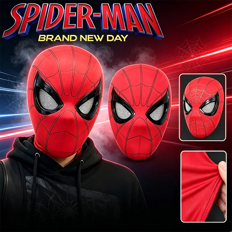 Spider-Man 1:1 Scale Mask With Moving Glowing Eyes Ring Control Cosplay Mask Toy Spiderman Mask Gift, Halloween Cosplay Props view 3