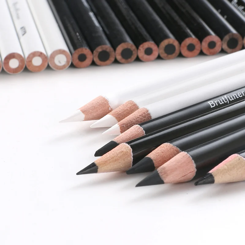 Brutfuner 12Pc Weiß & Schwarz Farbige Bleistifte Berufs Öl Farbe Bleistift Zeichnung Bleistift Set Skizze Schule Student Kunst Liefert – Detail 2