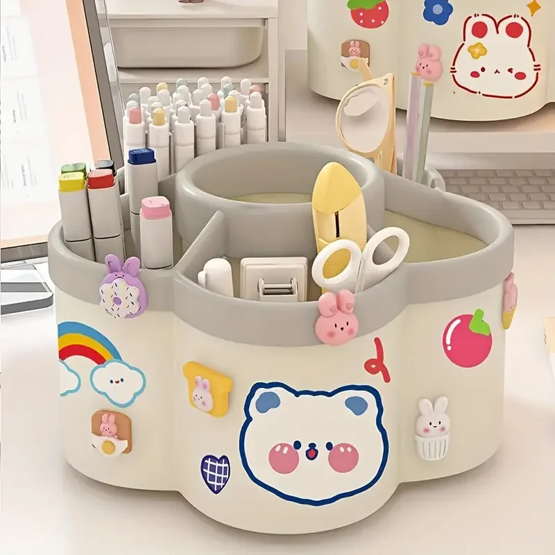 Large Capacity Storage Desk Accessories 306 ° Rotation Cute Pen Holder Office Organizer Gadgets School Supplies