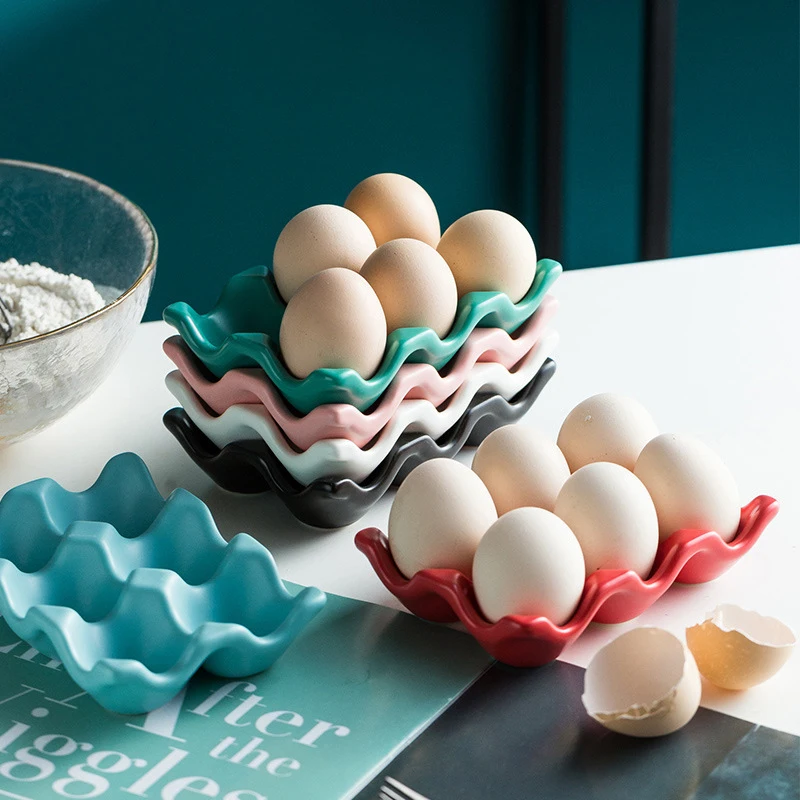 6 Grid Ceramic Egg Storage Rack Non Slip Shockproof Egg Tray Fridge Container Home Kitchen Organizer