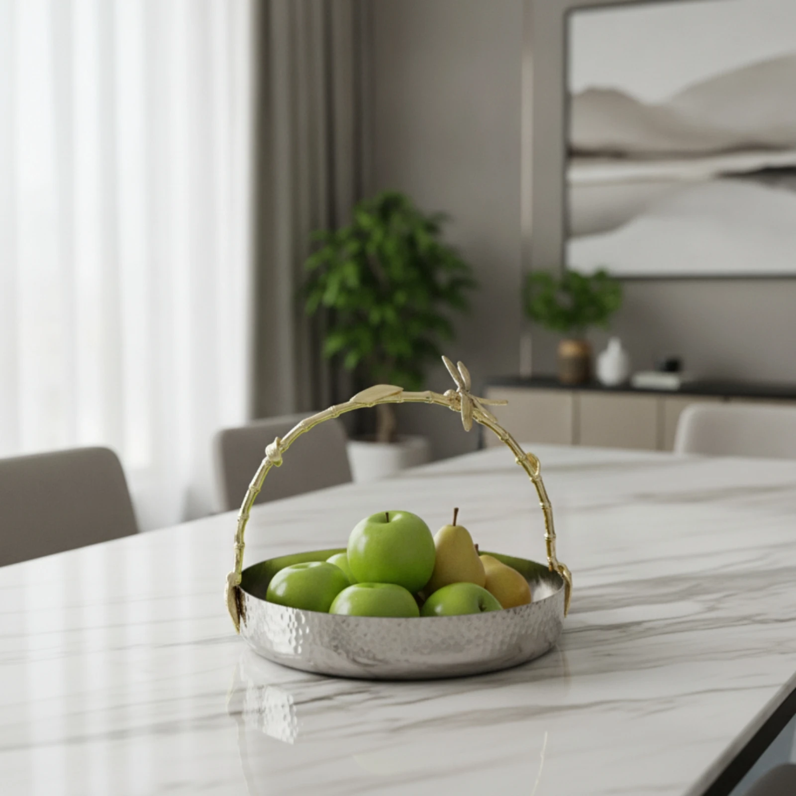 Decorative Tray with Branch Handle Elegant Stainless Steel Tray with Handle Platter Versatile Sturdy for Hosts, Dining Table