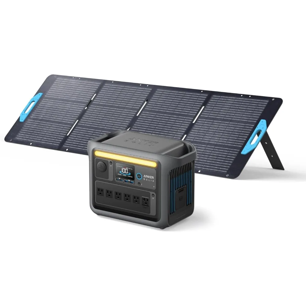 C1000 Portable Power Station with 200W Solar Panel, 1800W Solar Generator, 1056wh LFP (LiFePO4) Battery, 6 AC Outlets, Up to